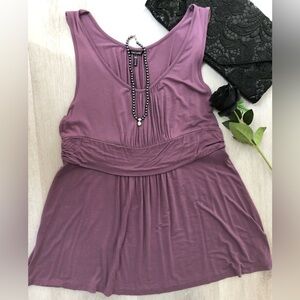 🖤💜Daisy Fuentes Dusk Purple Pleated Front Sleeveless Top Size XL